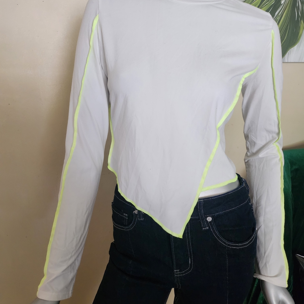 Stylish White Long Sleeve Blouse with Neon Highlights